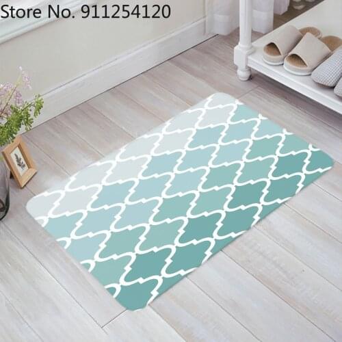 Geometric Welcome Doormat Blue Green Gradient Turquoise Doormat Non-slip Rug Soft Bath Mats Bathroom Supplies Carpet Living Room