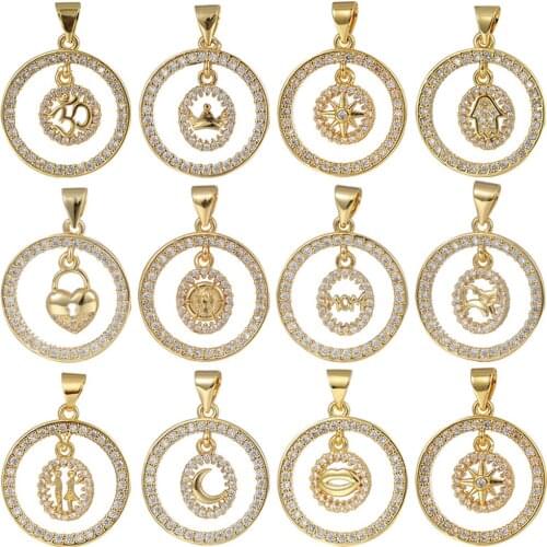 Juya Micro Pave Zircon Hinduism AUM Crown Star Hamsa Locket MOM Lips Moon Charms For DIY Fashion Pendant Jewelry Making Supplies