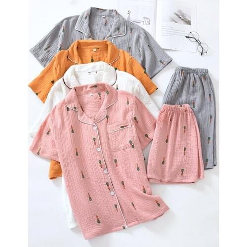 Carrot short-sleeved shorts cotton crepe suit washed cotton yarn summer home service Japanese girl pajamas