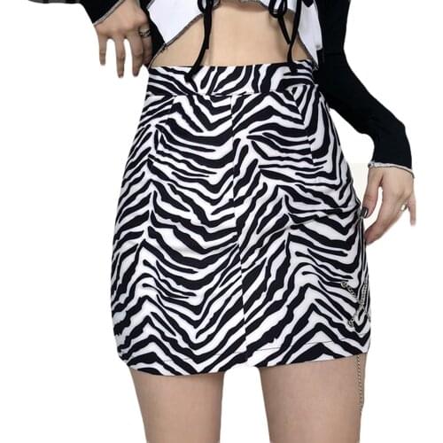 2021 New Womens Bodycon Mini Skirt, Casual High Waist Animal Print Short Pencil Skirt with Chain Decor Fashion
