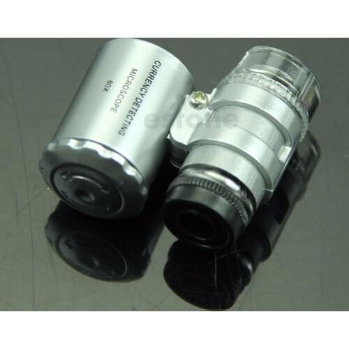 Mini Jeweler 60x LED UV Light Pocket Microscope Jewelry Magnifier Loupe Glass