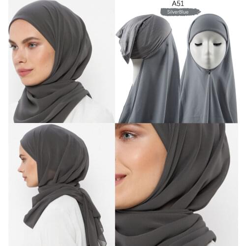 NEW Popular Bubble Heavy Chiffon Hijab With Bonnet Elastic Rope Underscarf Cap With Elastic Style Free Use Shawl