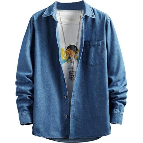 2021 Autumn New Mens Fashion Denim Shirt Classic Fashion Business Casual Loose Jean Top Male Branded Single-pocket Thin Jacket