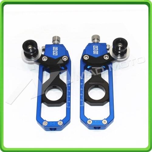 Motorcycle Chain Tensioner Adjuster with paddock bobbins kit for Yamaha YZF-R1 2006 R1 06 Blue&Black