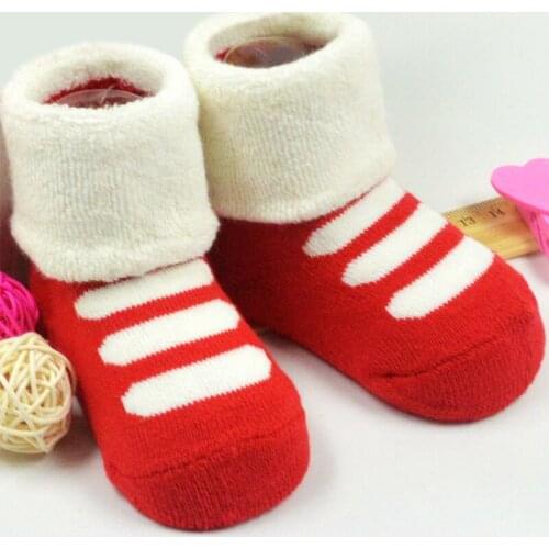 Newest Item Suitable for 3M-3Year 1 pair Infant Newborn Socks Winter 100% Cotton Sock Non-slip Striped pattern Socks Baby