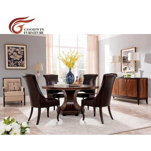 Solid wood dinner table set modern of luxury dining table and genuine leather dining chair круглый обеденный стол WA425