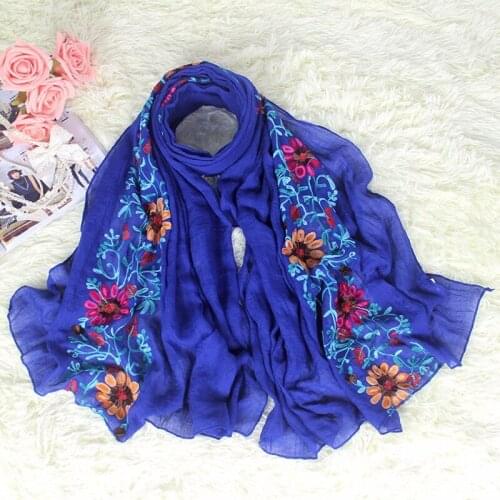 Wholesale New 10PC Womens Cotton Linen Pashmina Cape Handmade Embroidery Flower Mujer Bufanda Tippet Long Large Size 180*90 cm