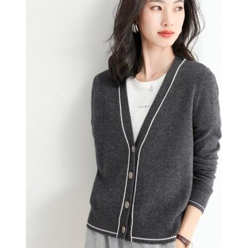 2021 autumn Cashmere soft cardigans sweater coat winter female knitted V-neck cardigan womens contrast sweater coat jacket top