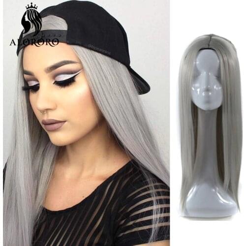 Alororo Long Straight Wig 26 Inches Natural Grey High Temperature Wire Hair Wig Red Black Mixed Color Synthetic Wigs for Women