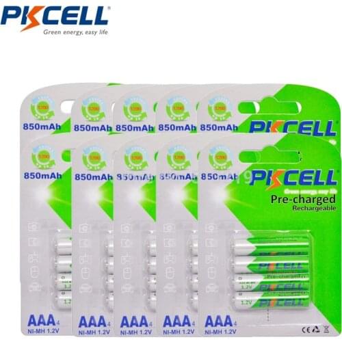 PKCELL 850MAH 1.2V AAA rechargeable batteries AAA precharge NI-MH battery LSD for flashlight toys 40PCS/10card