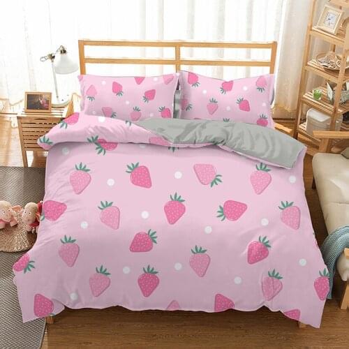 Girl Solid Color Fruit Strawberry Printed Comforter Adult Child Pillowcase Quilt cover Bedding Set Duvet Cover King Queen Twin
