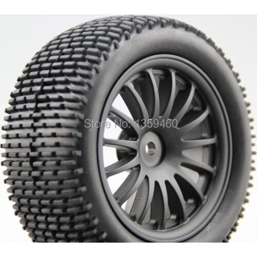 Pre-Glued 4pcs 1/10 Buggy Tires Tyre Lineae Y spoke 15% Reinforced Nylon Black Wheel Rim fits for 1:10 4WD Buggy Car 1/10 Tire