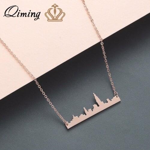 QIMING Gold Minimalist Necklace Women Female USA American New York City Simple Pendant Necklace Best Gift Dropshipping