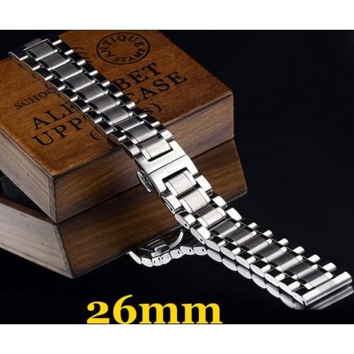 2016 New High Quality 26mm Silver Stainless Steel Men Watch Strap Band With 2 Spring Bars For Watchesde Shipping