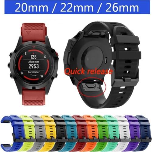 26 20 22mm Sport Silicone Watchband Wriststrap for Garmin Fenix 6X 6 6S Pro 5X 5 5S Plus 3 3HR Easy Fit Quick release Bracelet