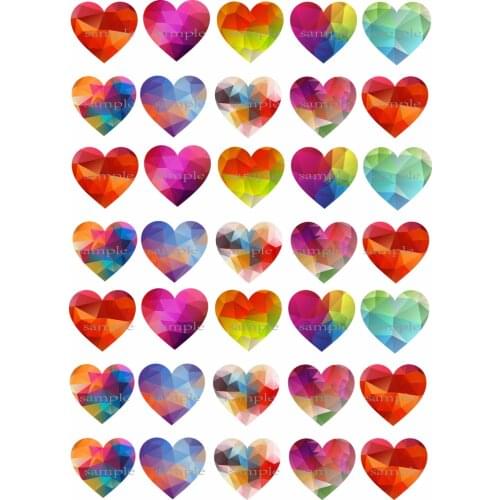 35 Geometric Heart Edible Cake Topper Wafer Rice Paper for Cake Decoration Heart Cupcake Topper Wedding Cake Decor Supplier
