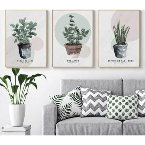 Hand Painted Water Colors Green Plants Wall Art Poster Pure and Fresh Life Leaves Canvas Painting and Prints for Home Decoration