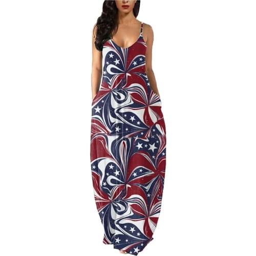 Sundress Lady Loose Long Dress Women American Flag Printed Independence Day Patriotic Day Casual Summer Clothes Sleeveless 2021