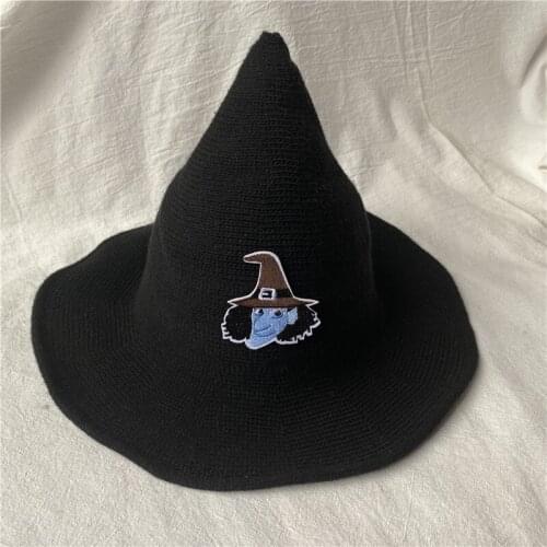 Halloween Embroidery Witch Hats For Women Wool Knit Hat Unisex Fashion Solid Cap Men Diversified Along The Hat Girlfriend Gift