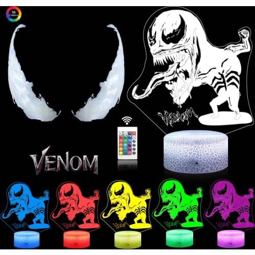 3D LED Illusion Lamp Light, Anime Venom Night Light Lamp 16 Colors Change with Remote, Xmas Valentines Day Present/Birthday