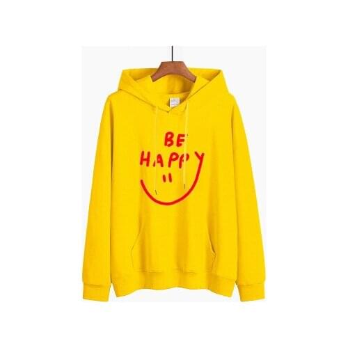 Hoodies Pullover Be Happy Smile Face Printed Fashion Hip Hop Women Hoodie Hoody Sport Long Sleeve Hooded Sweatshirt Tops
