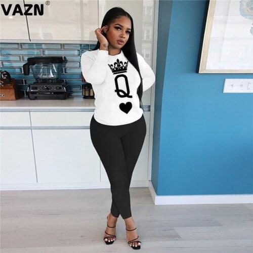VAZN 2020 Autumn High Quality Young Daily Free Regular Style Full Sleeve Top Long Pants Tracksuits Slim Women 2 Piece Se