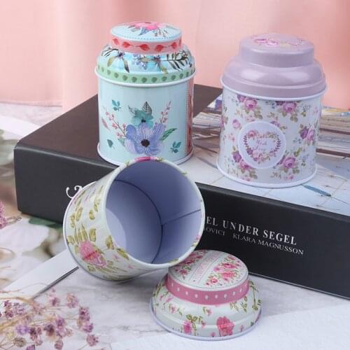 Vintage Style Print Flower Series Metal Tea Box Cute Tin Box Round Home Storage Case Iron Candy Container Gift