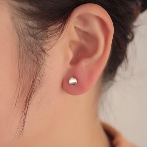 Minilist Concave Round Earrings for Girl Women Polished Mini Button Design Stud Stylish Jewelry Gift for Bridemaid Friend