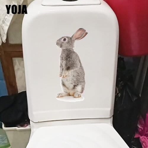 YOJA 12×25.6CM Gray Standing Rabbit Fashion Living Room Wall Decor Animal Toilet Stickers T1-3213
