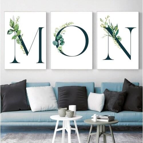 Green Plants Alphabet Quotes Landscape Wall Art Canvas Painting Elegant Posters And Prints Wall Pictures For Living Room Decor