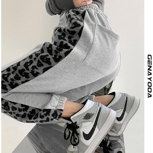 Genayooa Patchwork Leopard Sweatpants Streetwear Korean Style Cotton Trousers Women Hip Hop Pants Women 2021 Spring Summer