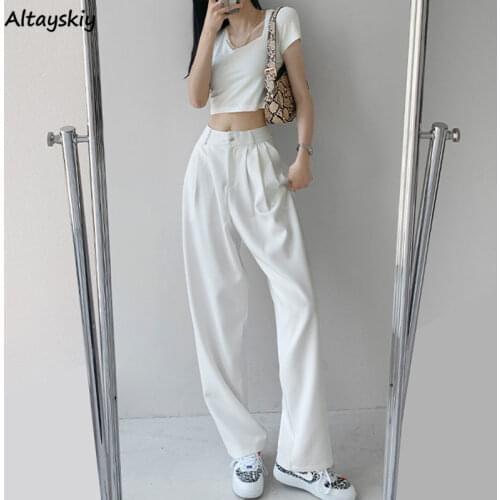 Casual Pants Women Straight Trousers Korean Fashion Office Lady All-match Simple Ins Summer Large Size College Elegant Hot Sale