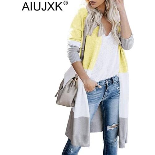 AIUJXK Autumn Winter Fashion Cardigan Women 2019 Cashmere Knitted Outwear Sweaters Female Patchwrok Casual Long Cardigans Coats