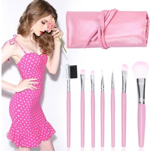 Women Pink 7Pcs Make Up Tools Professional Superior Soft Cosmetic Makeup Brush Set Kit + Pouch Bag Case Beauty