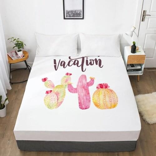 1pc bed sheet Elastic fitted sheet With An Elastic Band 150/180/200/160*200 Mattress Cover Double Bed cover nodic Pink cactus