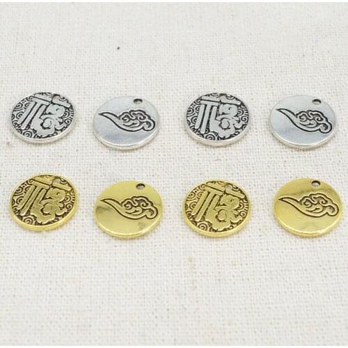 10pcs/lot Religious Double Size Carved Cloud&Blessing Tag Charms 13.5mm Antique Gold Color Metal Pendants DIY Jewelry Making