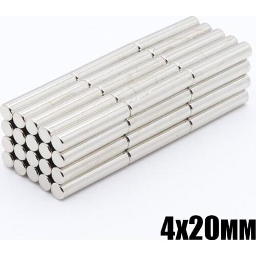 100Pcs 4 x 20 mm NdFeB Strong Round Cylinder Magnets 4x20 mm Rare Earth Neodymium Permanent Magnet Powerful Magnet 4*20 mm