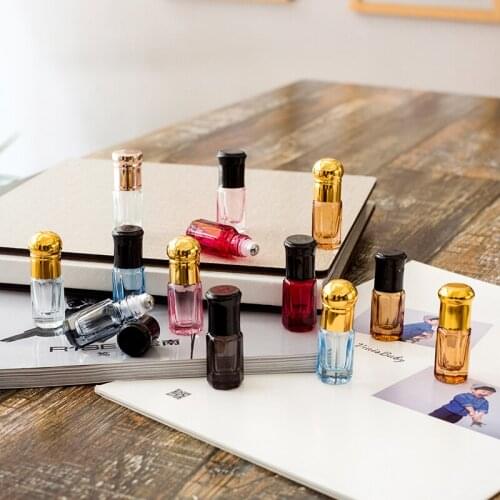 3ML Roll on Bottle Sample Test Essential Oil Black Chrysanthemum Cap Octagon Color Glass Essential Oil Bottle With Steel ball
