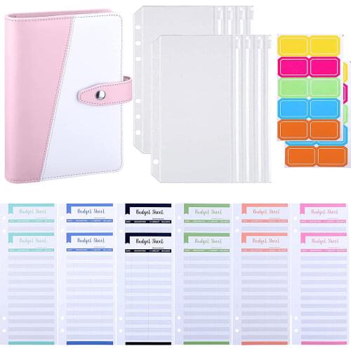 A6 PU Leather Binder Budget Envelopes Planner Organizer with 12 Budget Sheets 8 Binder Pockets,Label Stickers for Money Saving