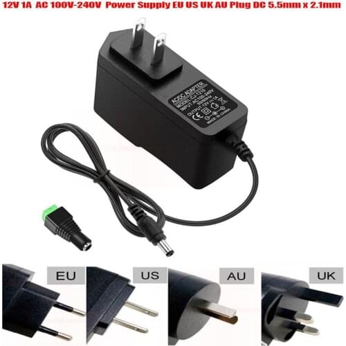 DC 12V 1A adapter 100~240V AC to DC 12V 1A, suitable for LED light bar light CCTV security camera DVR NVR monitoring + DC female