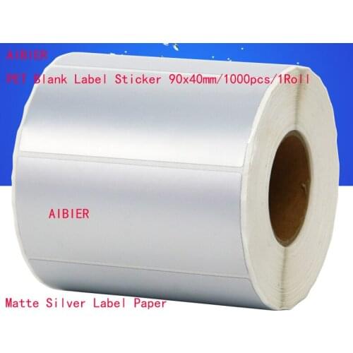 AIBIER Matte silver waterproof label 90*40mm 1000pcs/1Roll Thermal transfer blank PET barcode Labels adhesive printed sticker