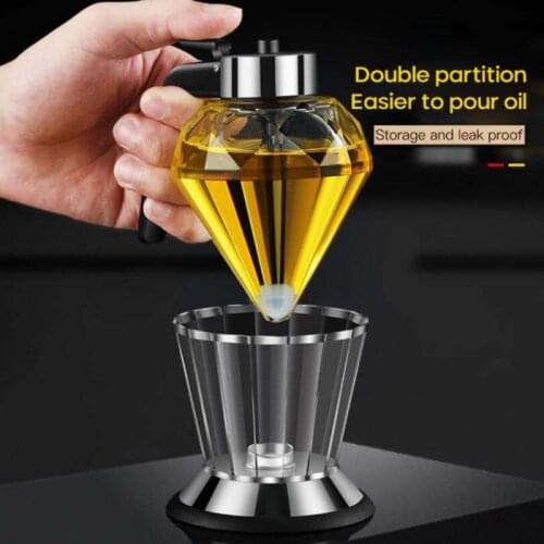 2021 New Diamond Glass Oil Bottle Liquid Dispenser One-handed Refueling Bot Leak Proof Wine Stopper Kitchen Cooking Tools