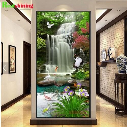 Large 5D Diamond Painting Waterfall Forest Bird The Scenery Full Drill Square Round Diamond Embroidery Cross Stitch Mosaic N1711