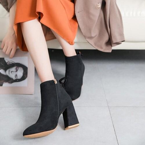 Autumn womens shoes ankle boots ladies black suede boots casual ladies shoes square shoes fashion ladies comfort 35 -40