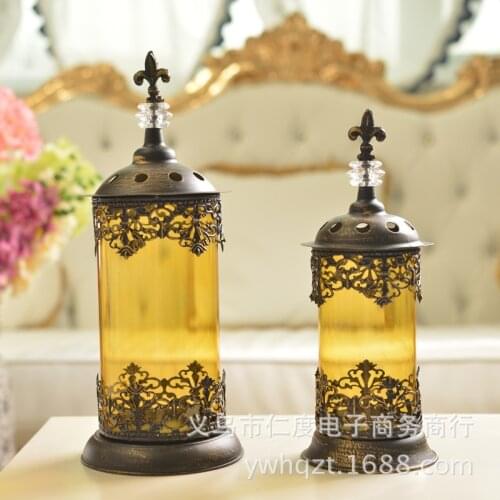 C Iron crafts retro glass candlestick Christmas Candlestick wholesale wedding photography Home Decoration