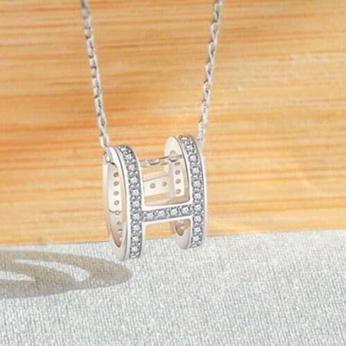 925 sterling silver H letter chain exquisite jewelry double oval crystal zircon pendant clavicle necklace
