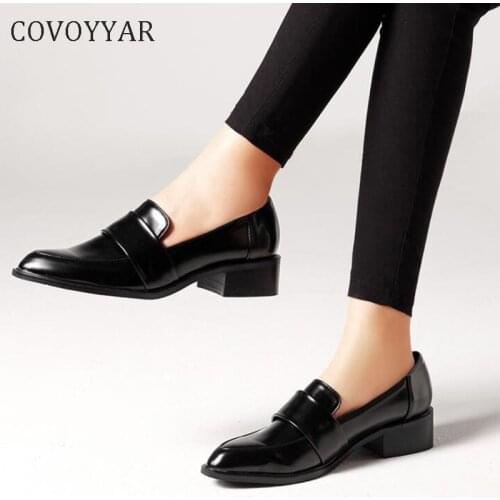 COVOYYAR 2019 Fashion Big Size Women Shoes Patent Leather Med-heel Woman Oxford Shoes Casual Dress Lady Loafers Slip on WFS421