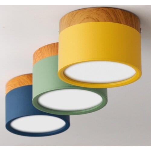 Macaroon Colorful LED Downlights 5W 7W 12W Surface Mount LED Ceiling Spot Light Iron+Wood Decor Bar Kitchen Balcony LED Lamp D30