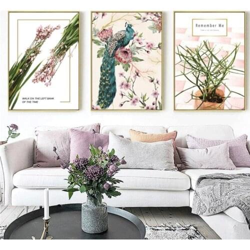 Nordic Style Mood for Love Decorative Paintings Living Room Background Wall Peacock Murals Flowers Frameless Hanging Paintings