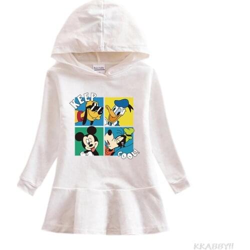 Disney Mickey Spring Autumn prncess Girls Hooded Dress Cartoon Baby Cotton Long Sleeve Casual Dress